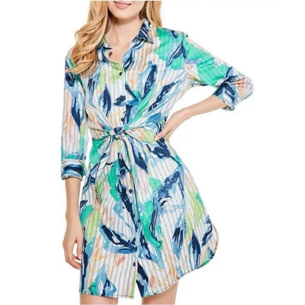 NIC+ZOE‎ Scribble Vines Shirt Dress Women’s SZ SMALL 
Lightweight 97% Cotton